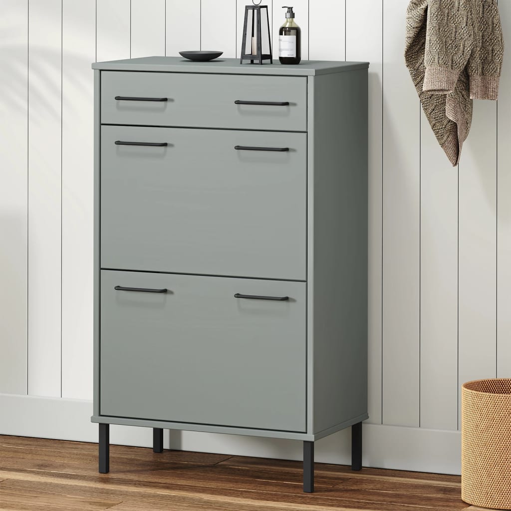 Armoire à chaussures vidaxl avec des jambes en métal oslo en pin massif gris gris