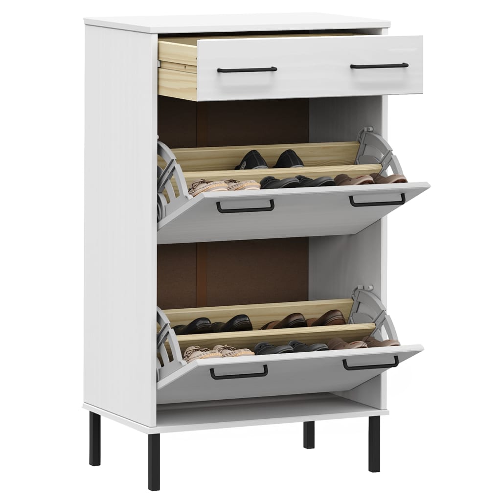 Gabinete de zapato Vidaxl con patas de metal Oslo Solid Pine White