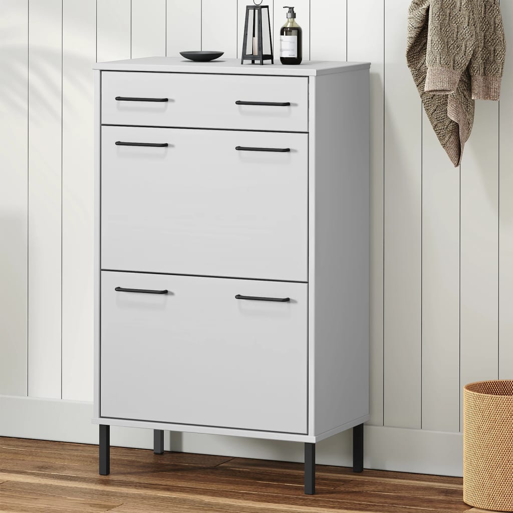 Vidaxl Shoe Cabinet med metalben Oslo Solid Pine White