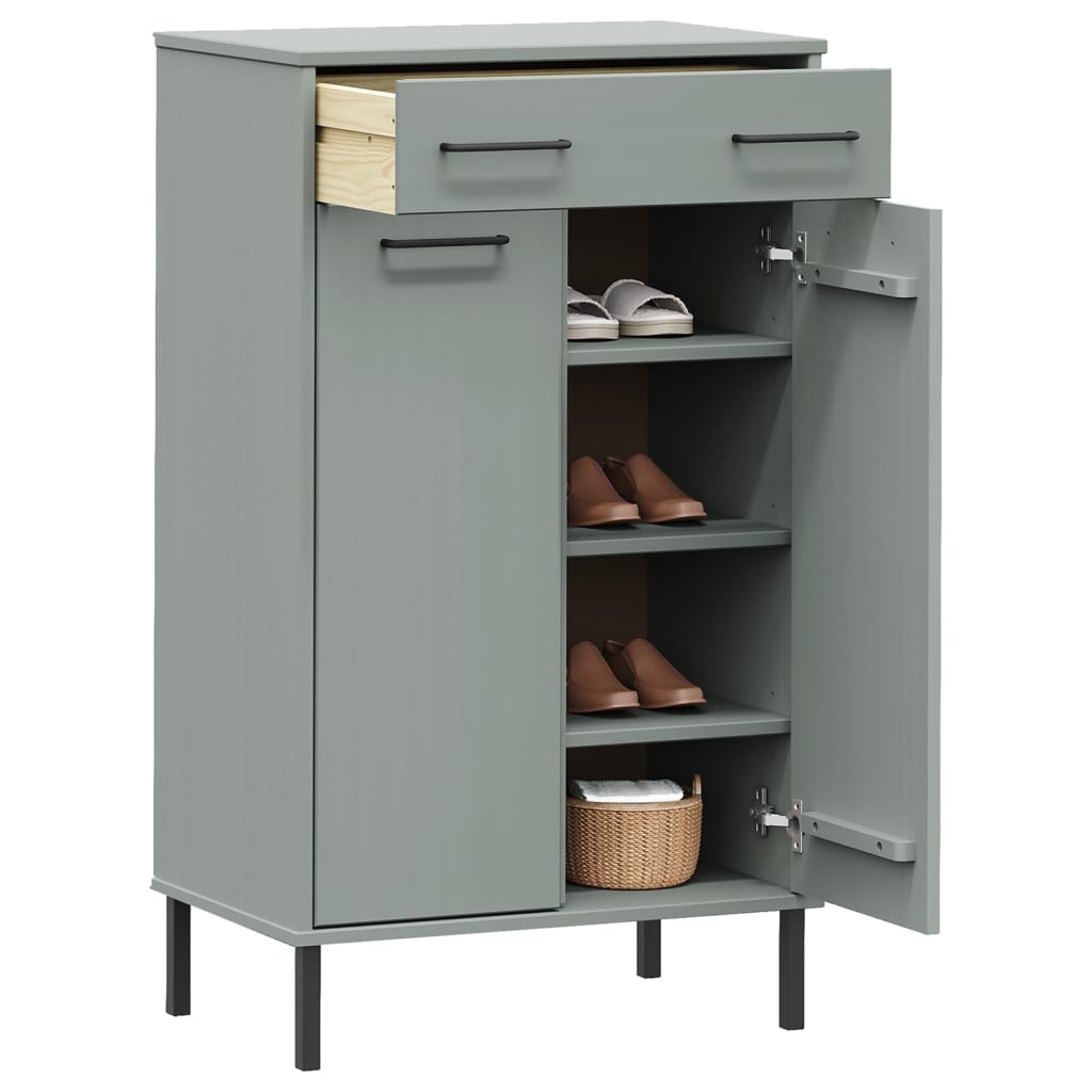 VidaXL shoe cabinet with metal legs oslo solid pine gray gray