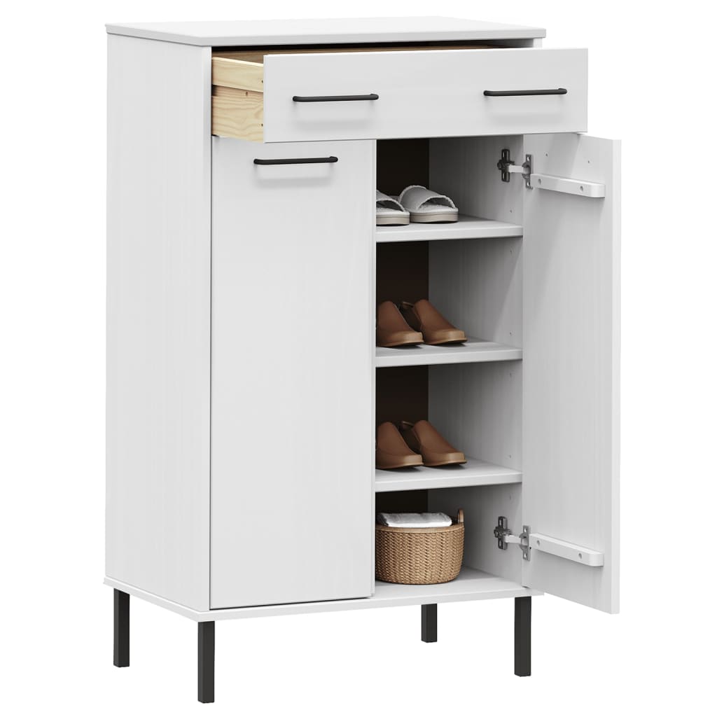 Gabinete de zapato Vidaxl con patas de metal Oslo Solid Pine White