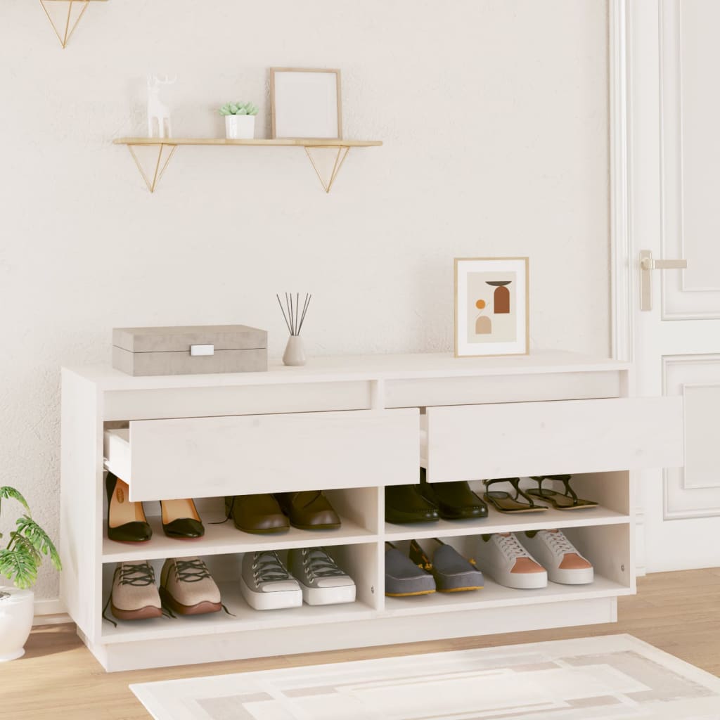 Vidaxl Cabinet da scarpe 110x34x52 cm Pino solido bianco