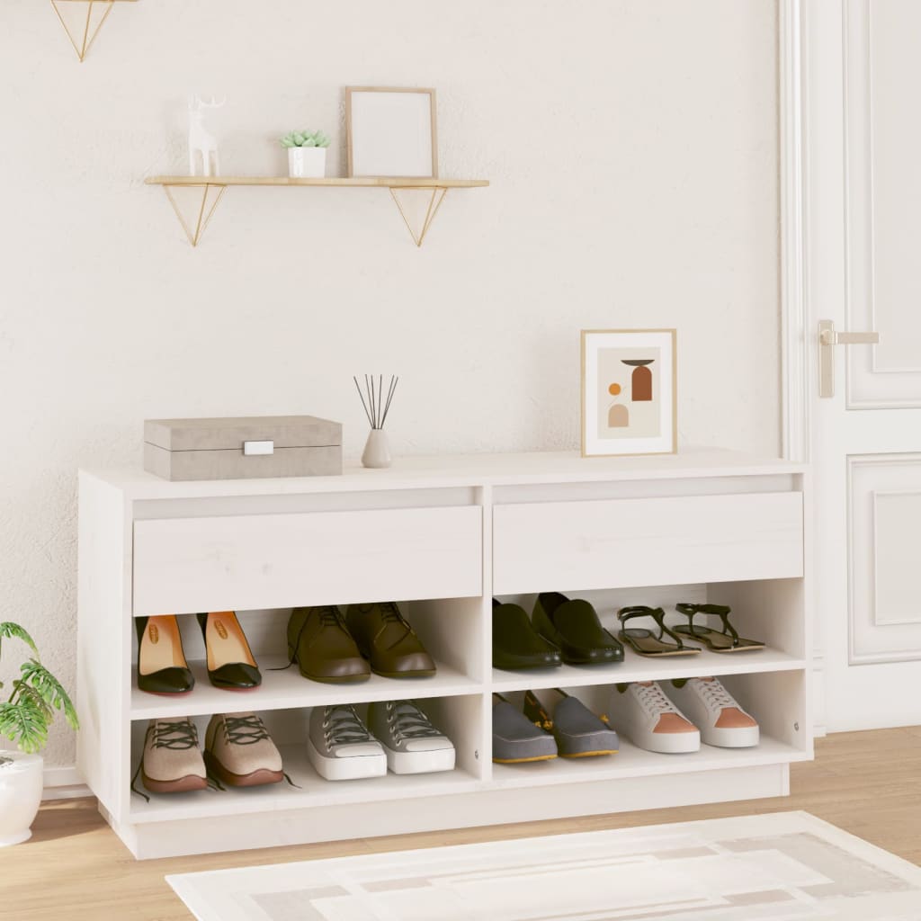 Vidaxl Cabinet da scarpe 110x34x52 cm Pino solido bianco