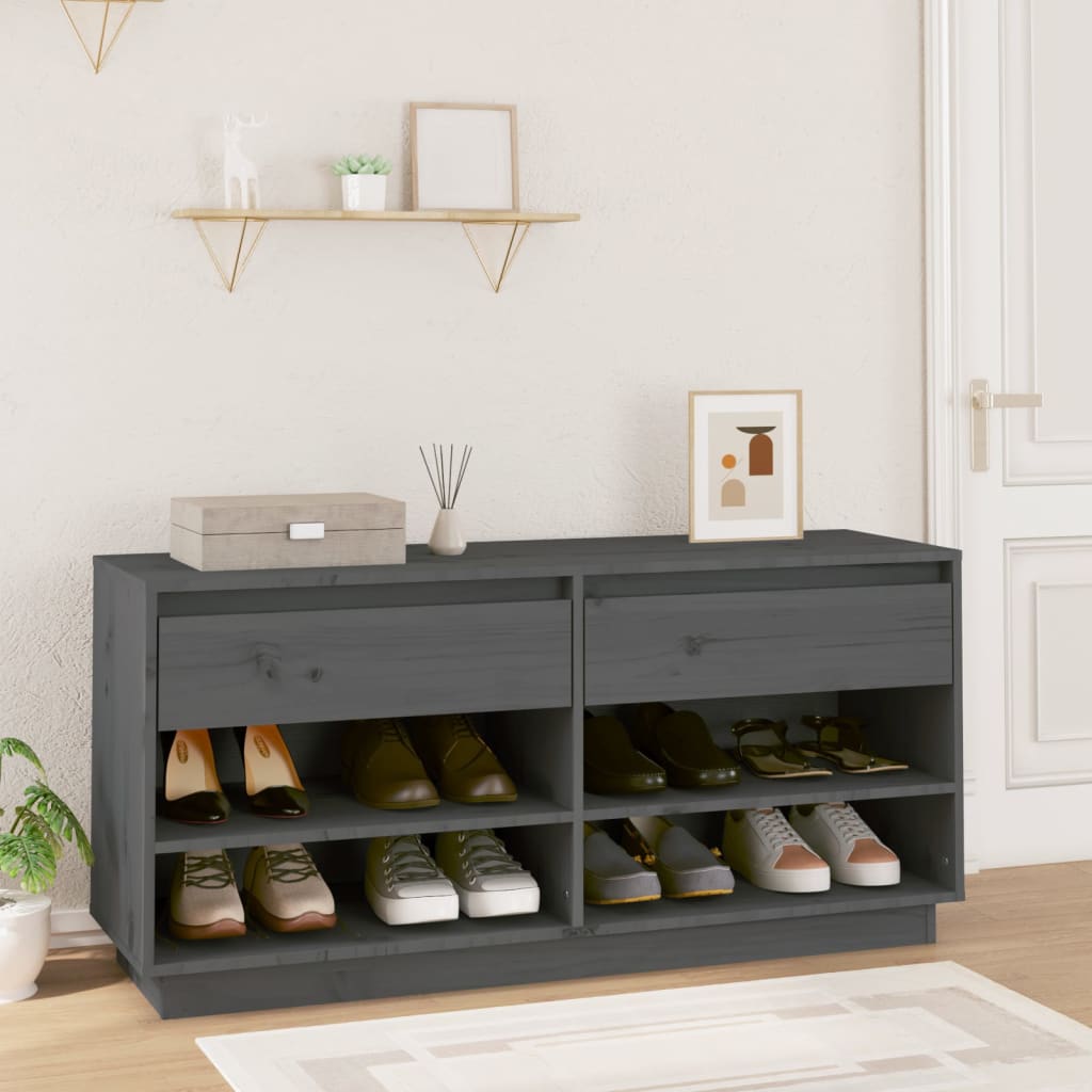 Vidaxl Cabinet da scarpe 110x34x52 cm Grigio in pino solido