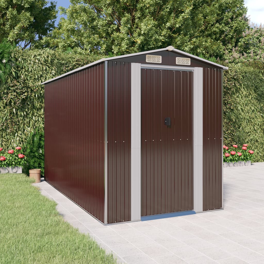 Vidaxl Garden Shed 192x357x223 cm Galvaniseret stål mørkebrun