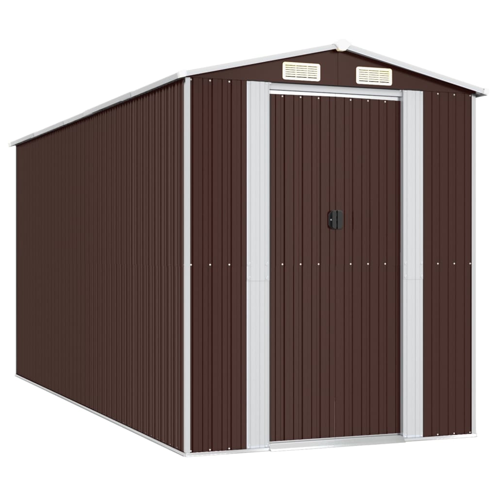 Vidaxl Garden Shed 192x440x223 cm de acero galvanizado marrón oscuro