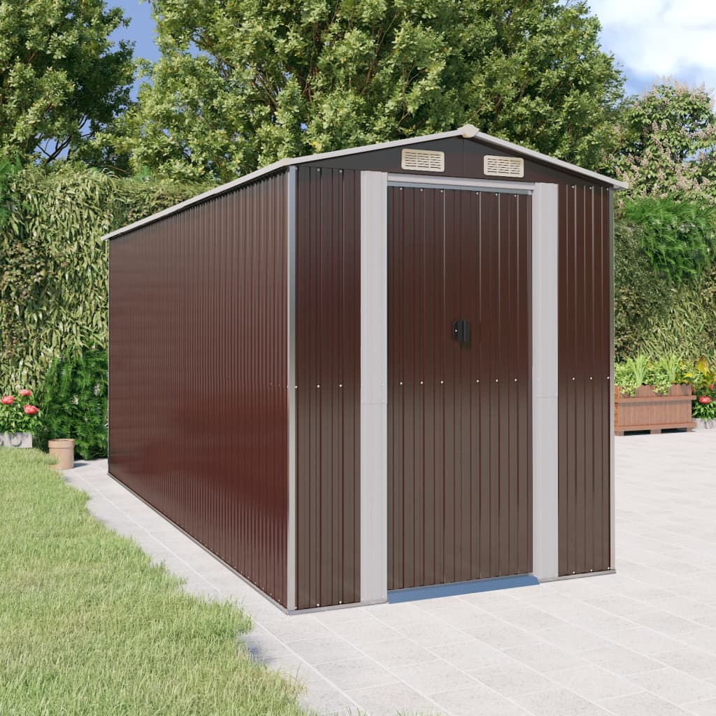 Vidaxl garden shed 192x440x223 cm galvanized steel dark brown