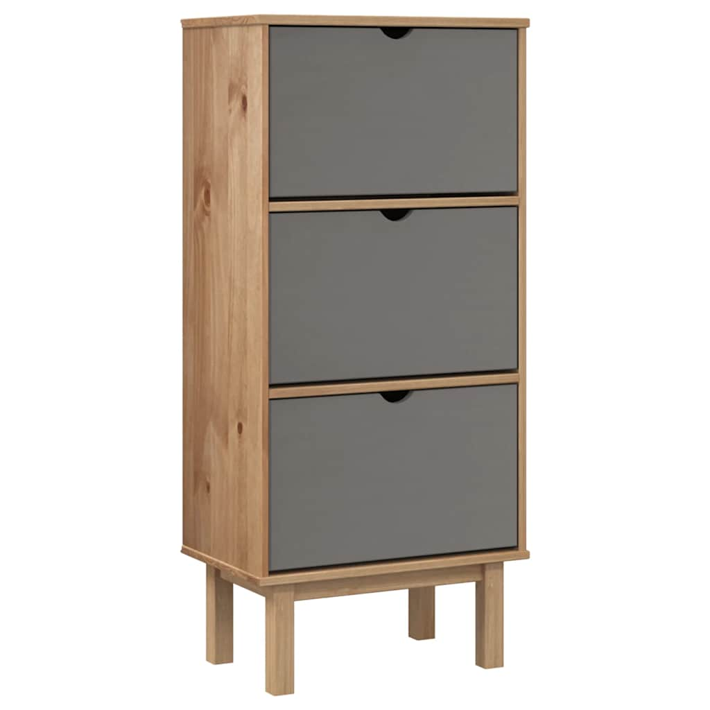 Vidaxl shoe cabinet Otta 3 drawers solid pine brown and gray