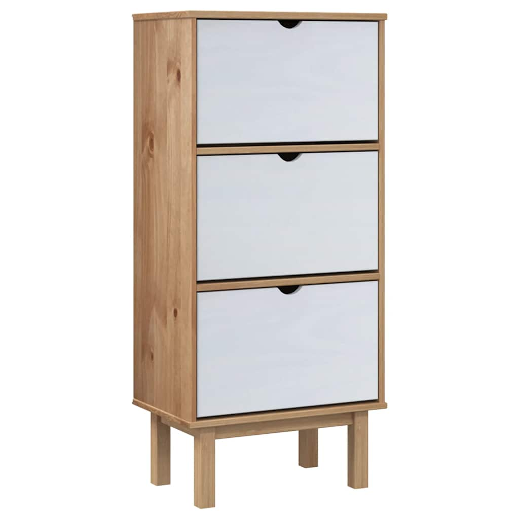 Vidaxl Cabinet da scarpe Otta 3 cassetti in pino solido marrone e bianco