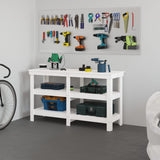 Vidaxl Workbench 142.5x50x80 cm Pino solido bianco