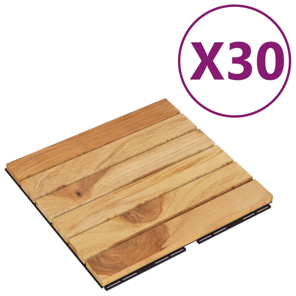 Vidaxl Terrace Tiles 30 PCS 30x30 cm Patrón vertical de teca sólida