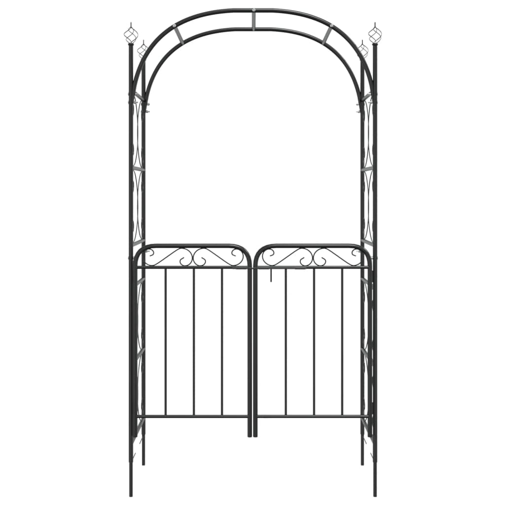 Arco de jardín Vidaxl con puerto 108x45x235 cm de acero negro