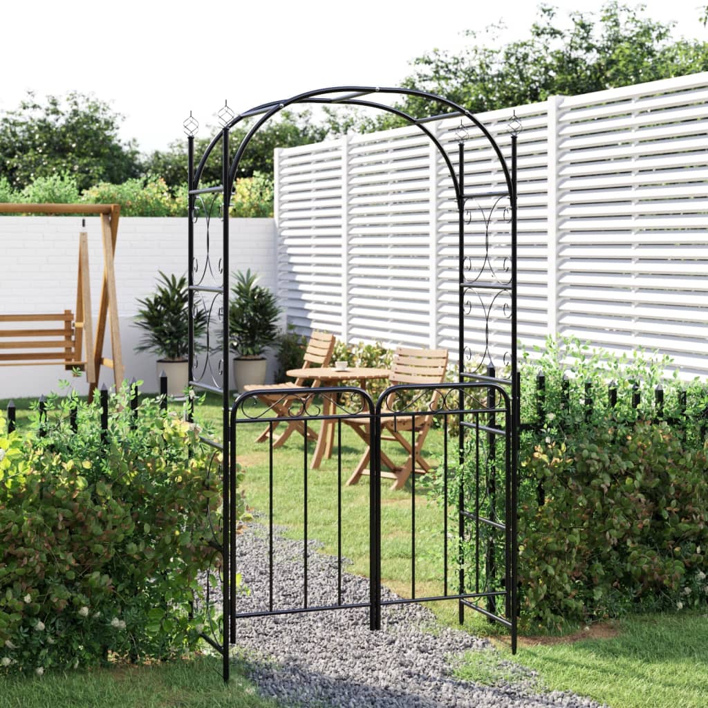 Arco de jardín Vidaxl con puerto 108x45x235 cm de acero negro