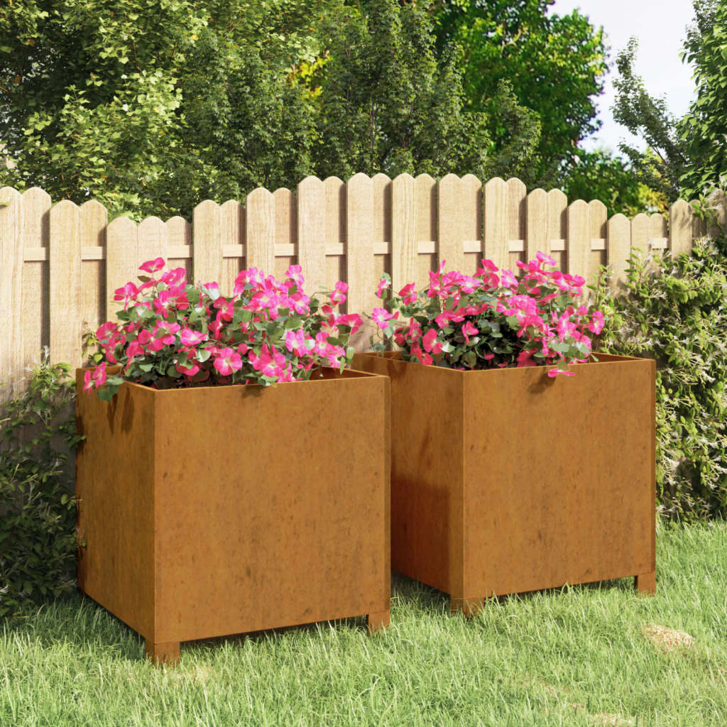 Macetas Vidaxl con piernas 2 st oxty 42x40x43 cm Corten Steel