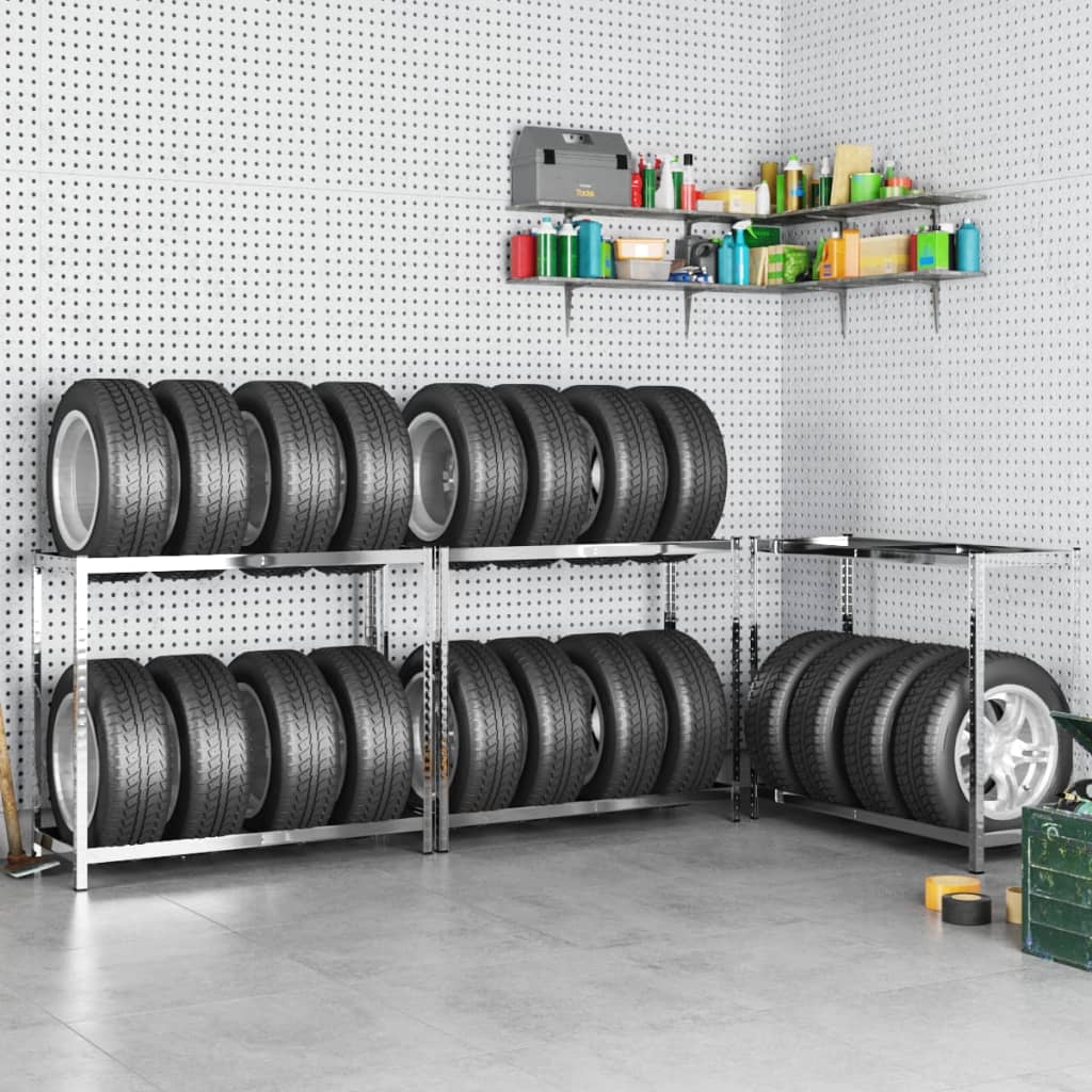 Vidaxl Tire Racks 2-lag 3 PCS 110x40x110 cm stål sølvfarget