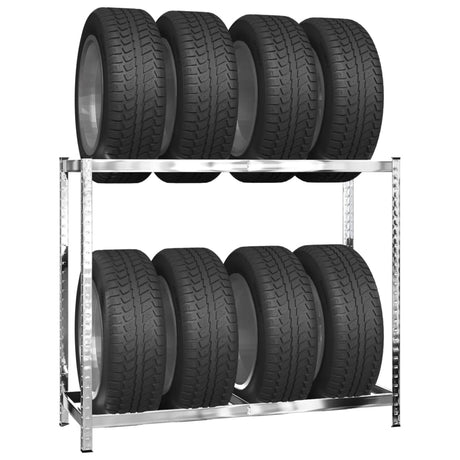 Vidaxl stojala za pnevmatike 2-sloj 4 pcs 110x40x110 cm jekleno srebrno obarvano