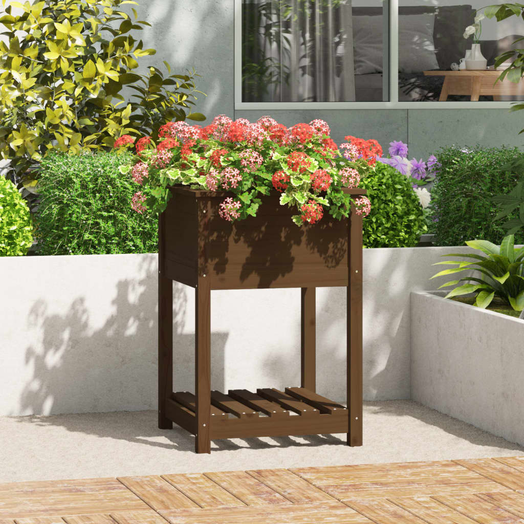 Vidaxl -planter med hylle 54x54x81 cm furu honning brun