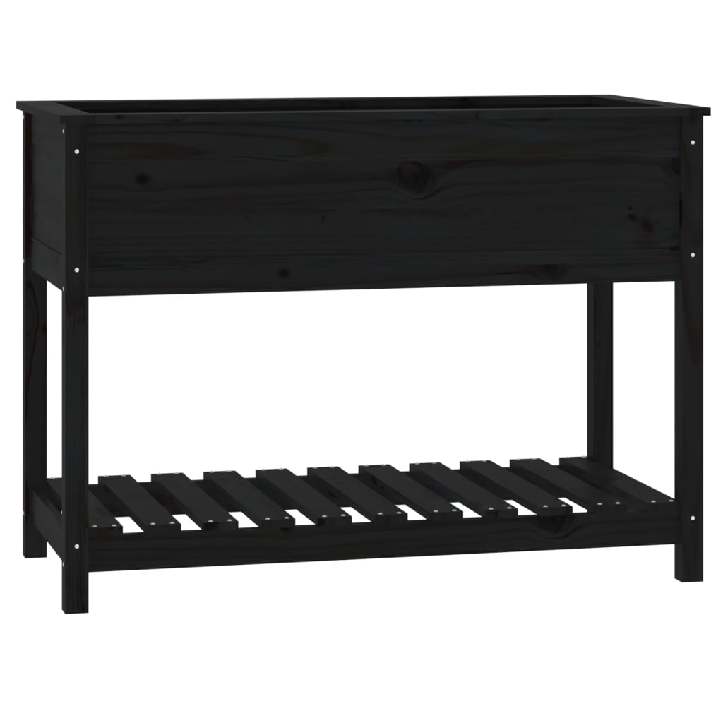 Vidaxl -planter med hylle 111.5x54x81 cm Solid Pine Pine Black