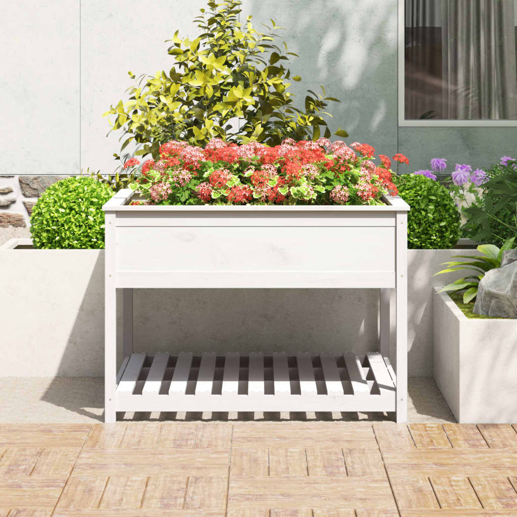 VidaXL Planter with shelf 111.5x111.5x81 cm Solid pine white