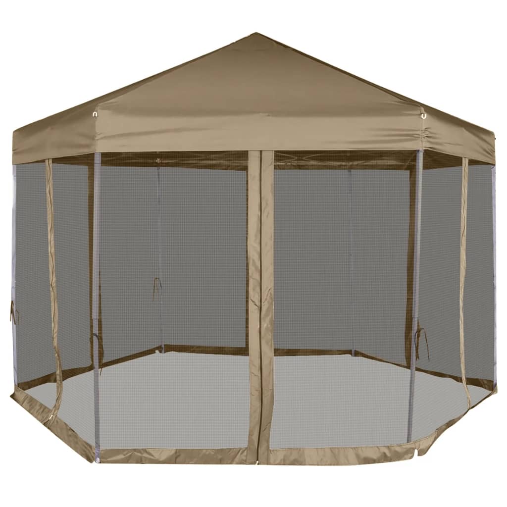 Tienda de fiesta Vidaxl con paredes hexagonales 3.6x3.1 m taupe 220 g m²