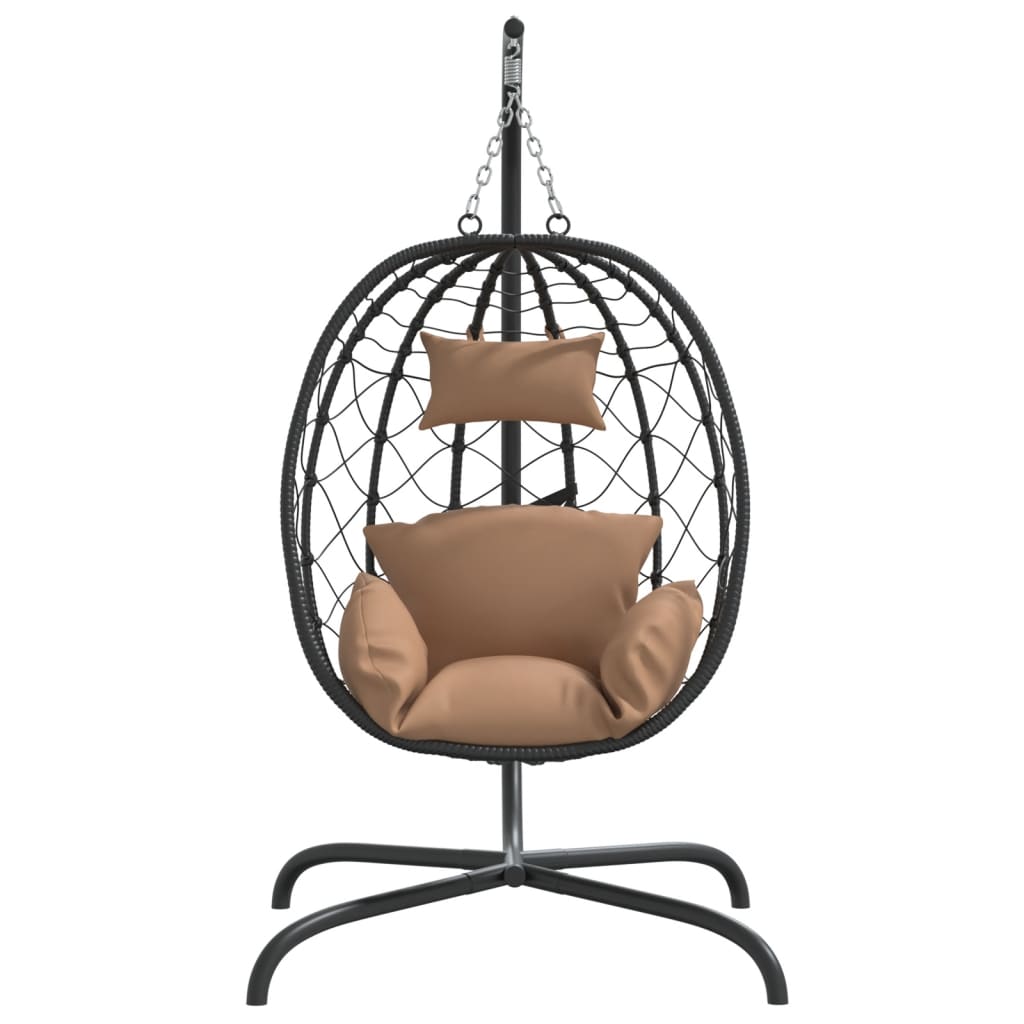 Vidaxl Hanging sedia con cuscino poli rattan e acciaio taupe