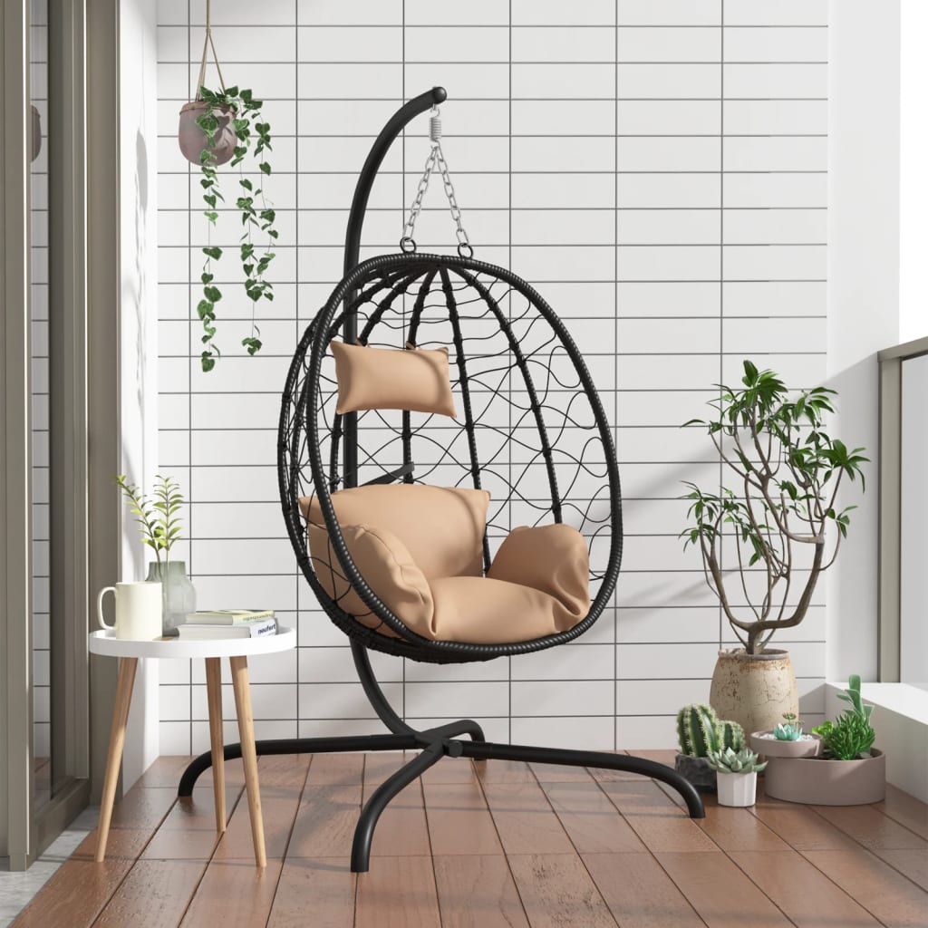 Vidaxl Hanging sedia con cuscino poli rattan e acciaio taupe