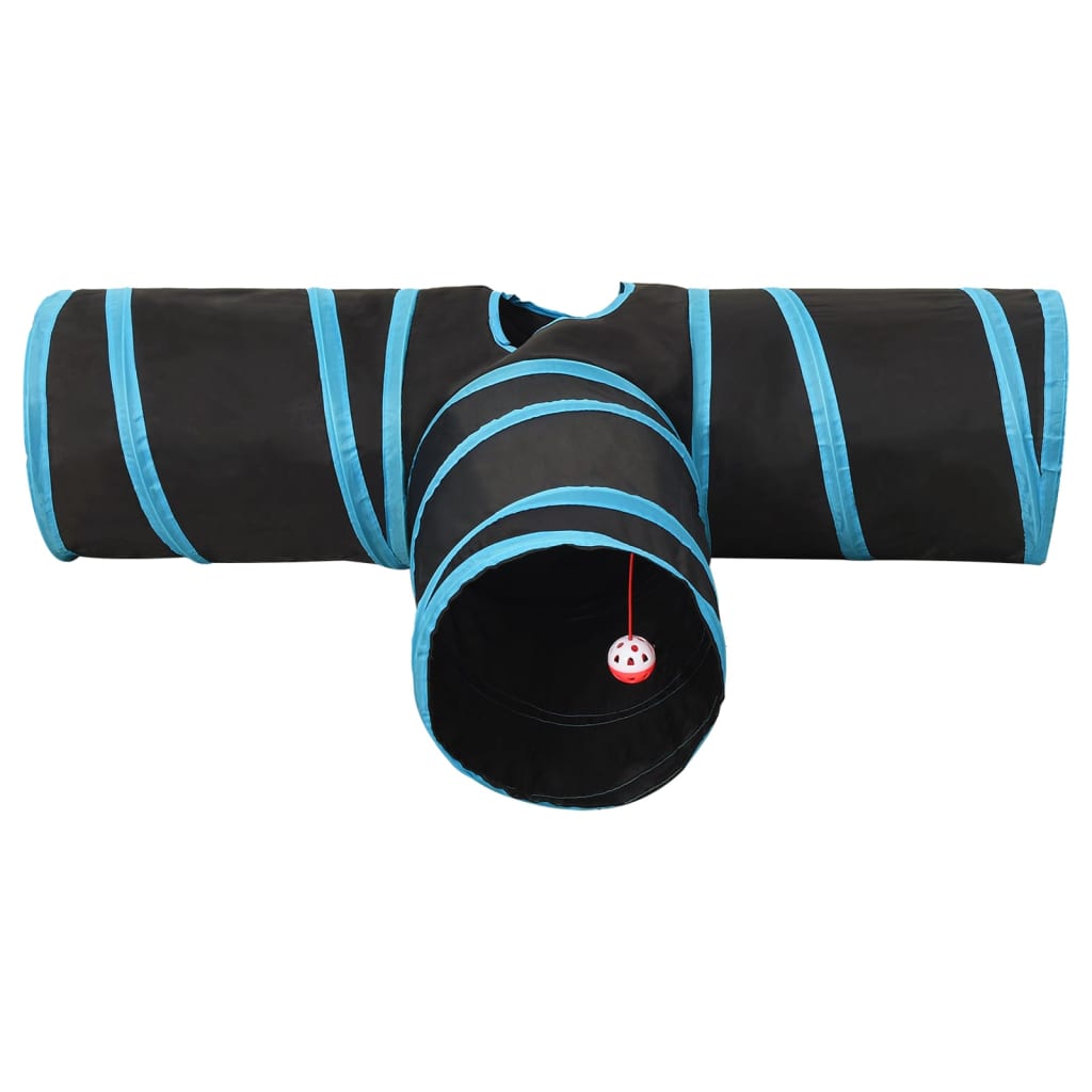 VidaXL Kattentunnel 3-voudig 90 cm polyester zwart en blauw