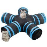 VidaXL Kattentunnel 5-voudig 25 cm polyester zwart en blauw