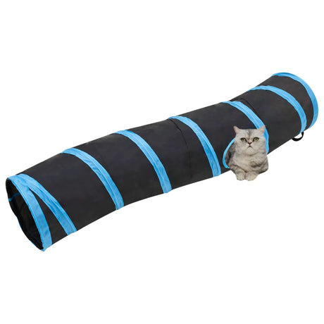 VidaXL Kattentunnel S-vorm 122 cm polyester zwart en blauw