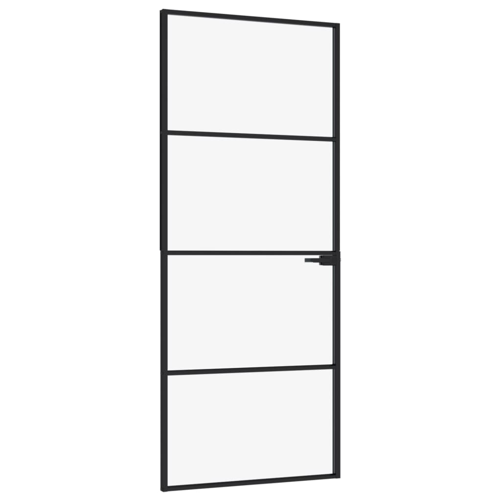 Vidaxl Porte intérieure 83x201,5 cm Verre durcie et aluminium Noir étroit