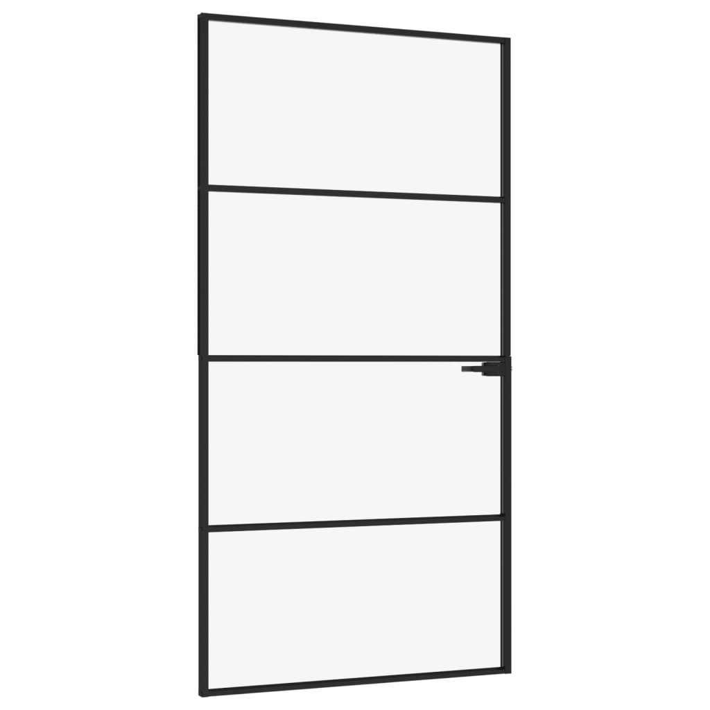 VidaXL Binnendeur 102x201,5 cm gehard glas en aluminium smal zwart