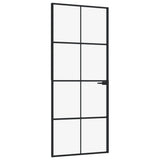 Vidaxl indre dør 83x201,5 cm hærdet glas og aluminium smal sort sort sort