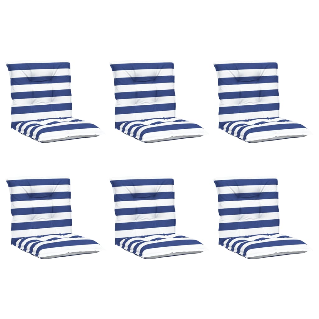 Cojines de silla Vidaxl 6 pcs tela rayada de espalda baja blanca y azul