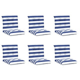 Cojines de silla Vidaxl 6 pcs tela rayada de espalda baja blanca y azul