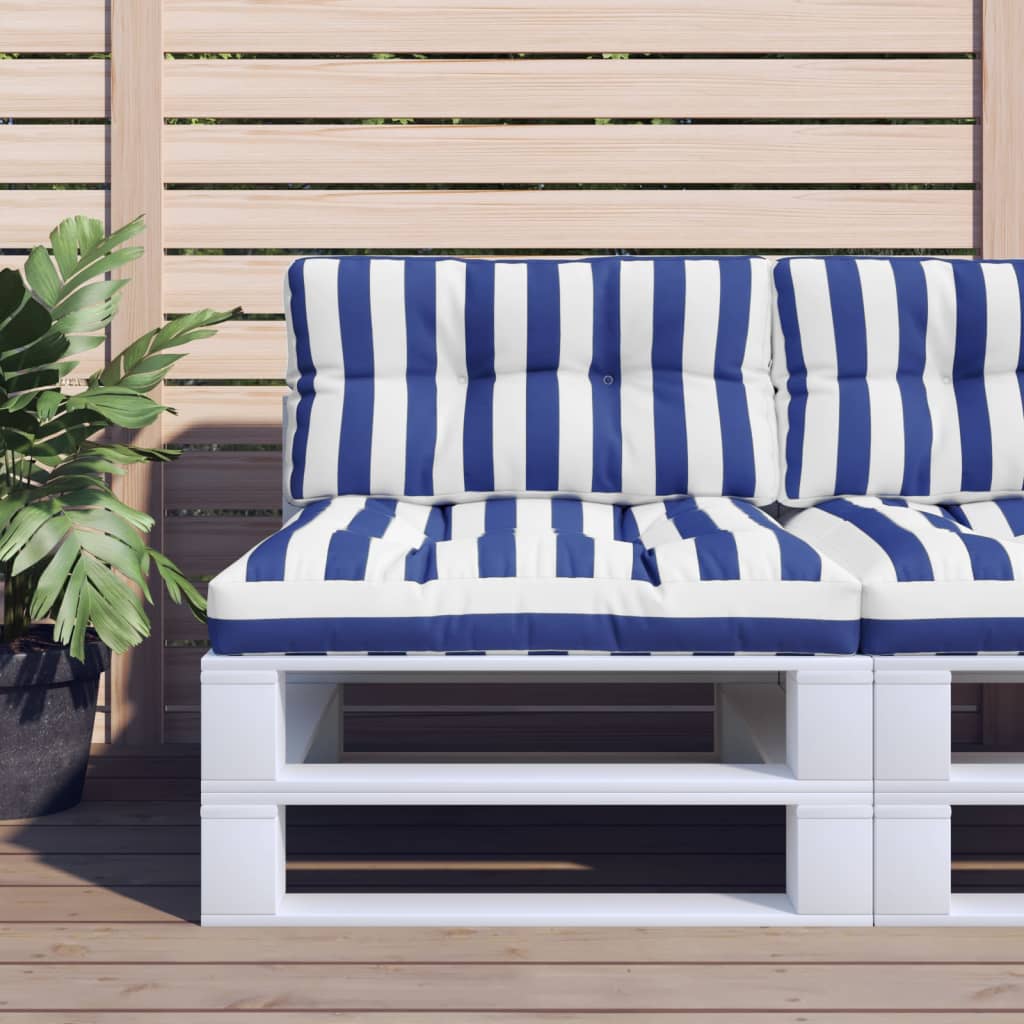 Cuscini da pallet Vidaxl 2 St tessuto bianco e blu a strisce