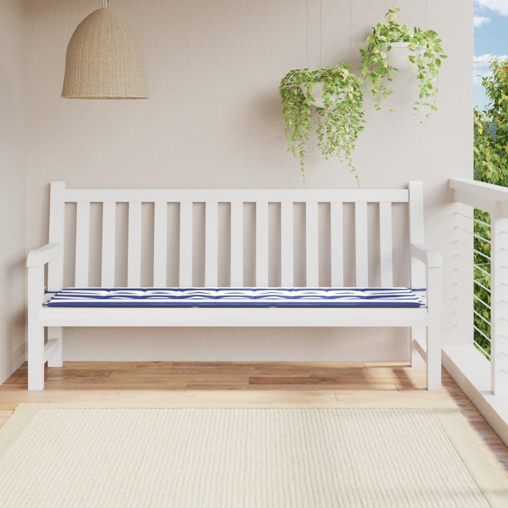 Vidaxl Garden Bench Cushion Strips 200x50x3 CM tela blanca y azul