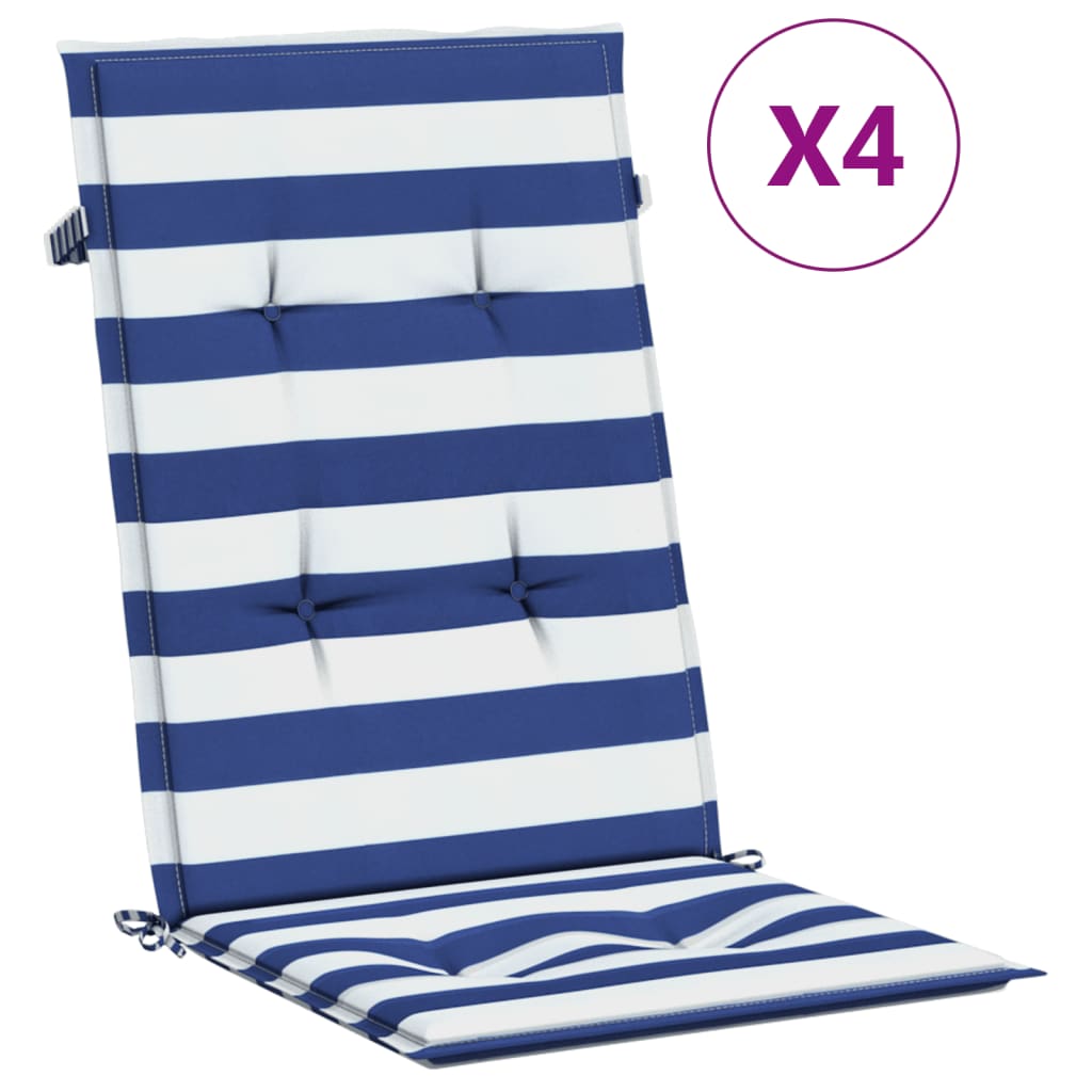 VidaXL chair cushions 4 st high back fabric striped white and blue