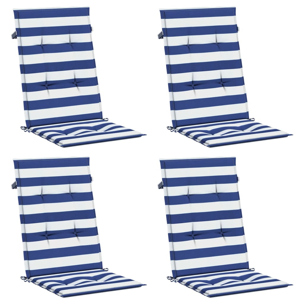 VidaXL chair cushions 4 st high back fabric striped white and blue