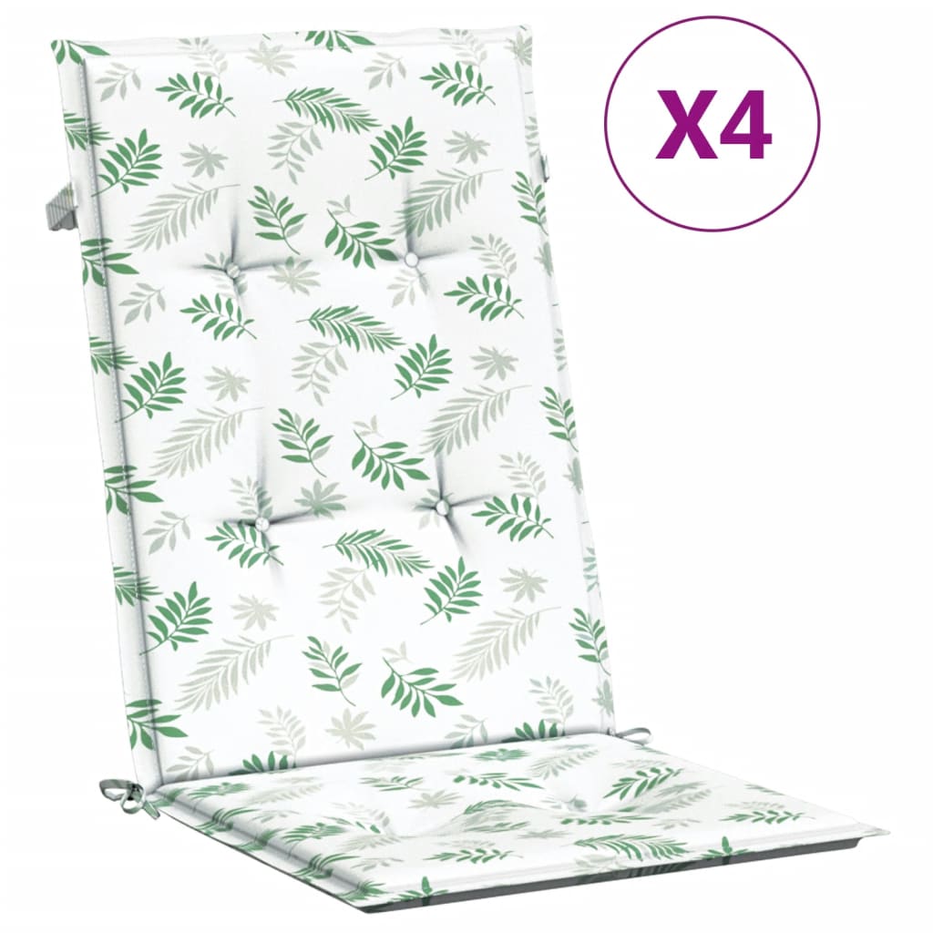 VidaXL chair cushions 4 st high back leaf pattern fabric