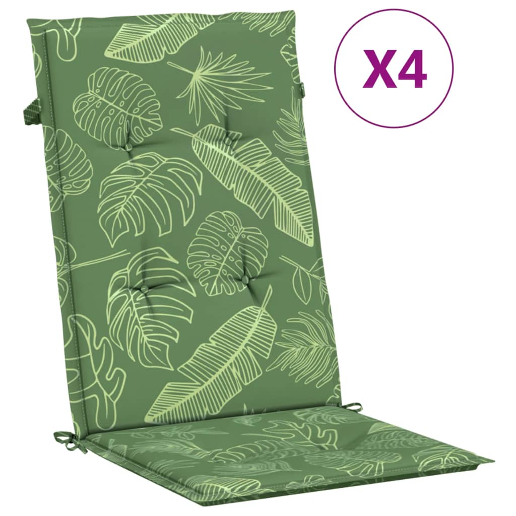 VidaXL chair cushions 4 st high back leaf pattern fabric