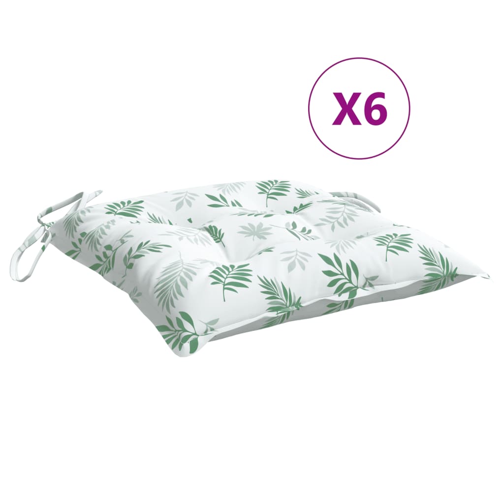 Coussins de chaise vidaxl 6 pcs motifs de feuilles 40x40x7 cm tissu