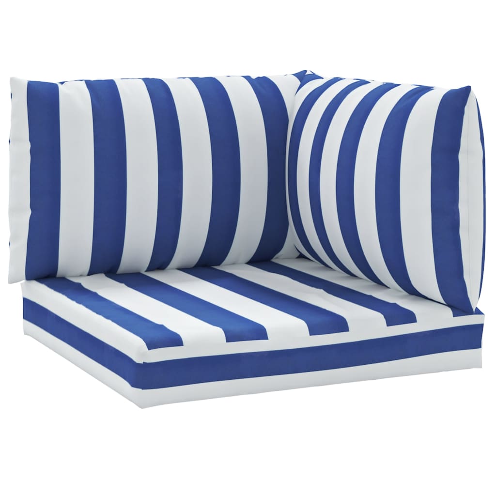 Vidaxl Pallet Cushions 3 Stripped Oxford tissu blanc et bleu