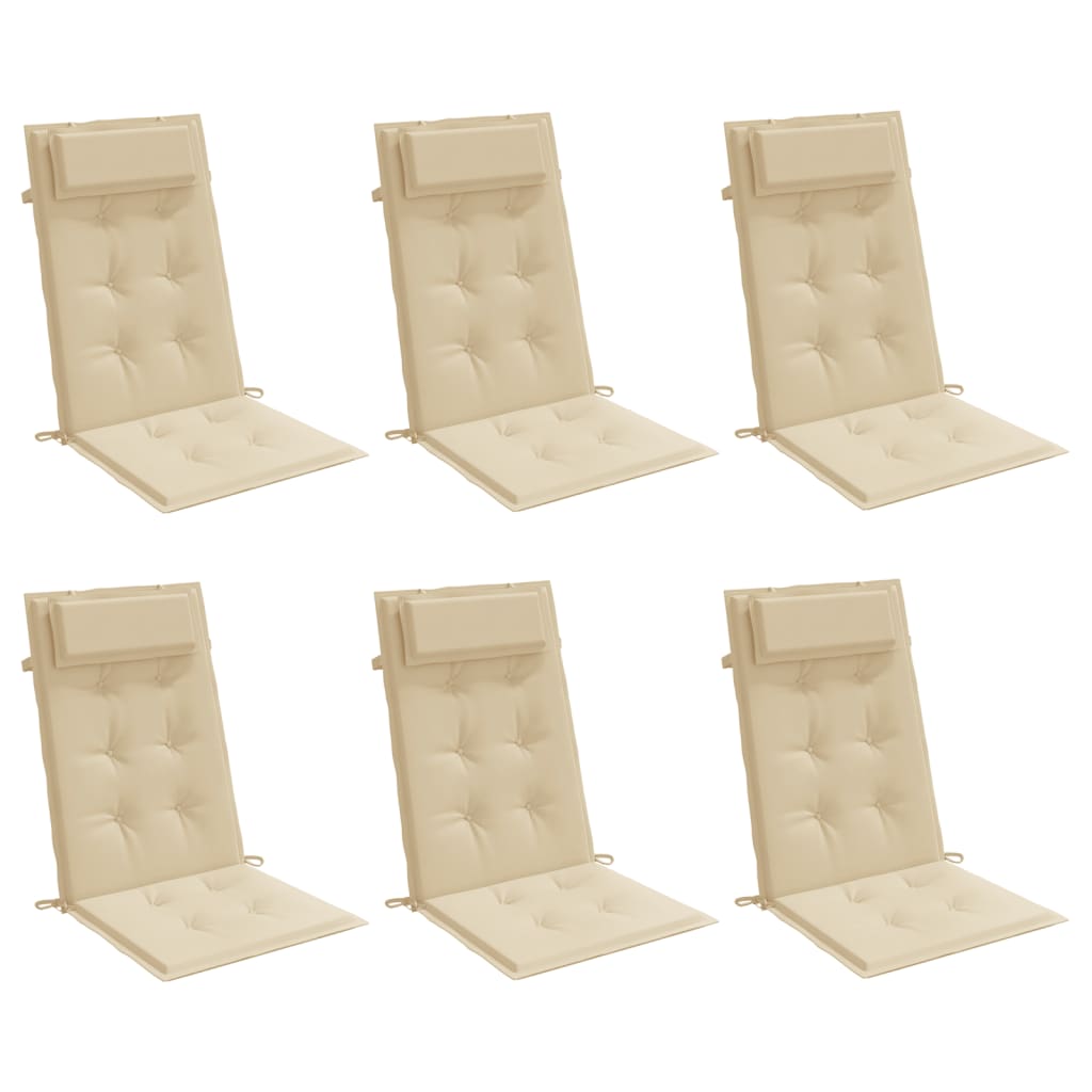 Cojines de silla Vidaxl 6 st de alto oxford tela beige