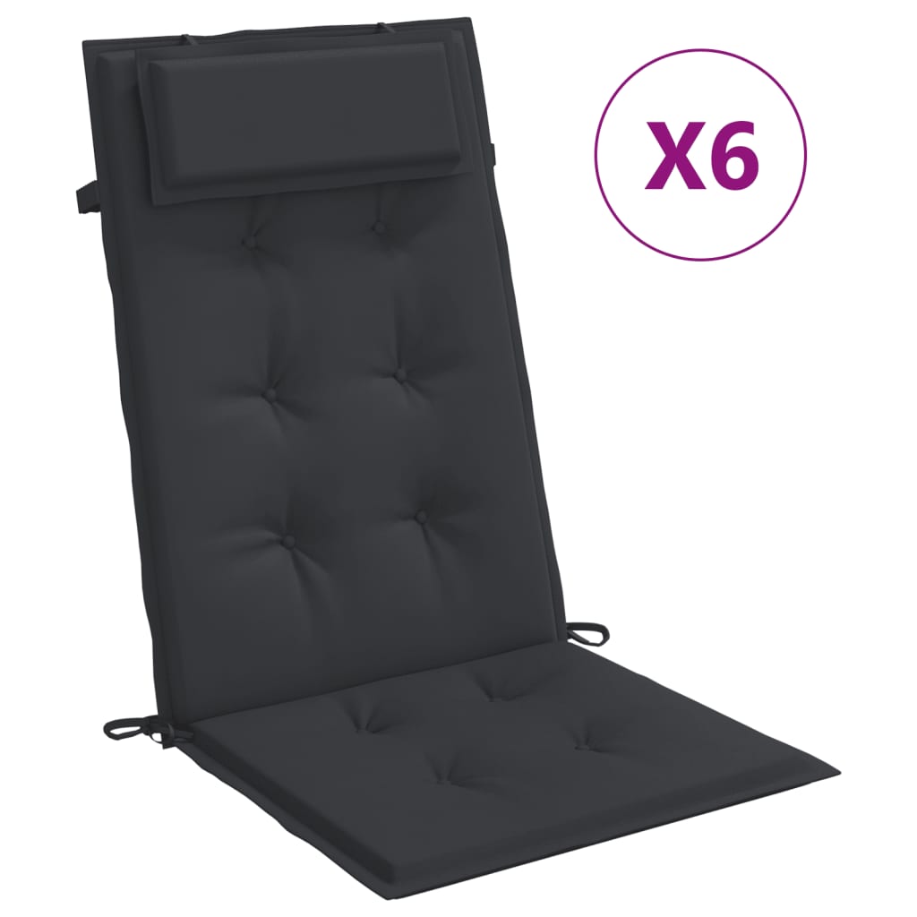 Cojines de silla Vidaxl 6 st de alto oxford tela negro