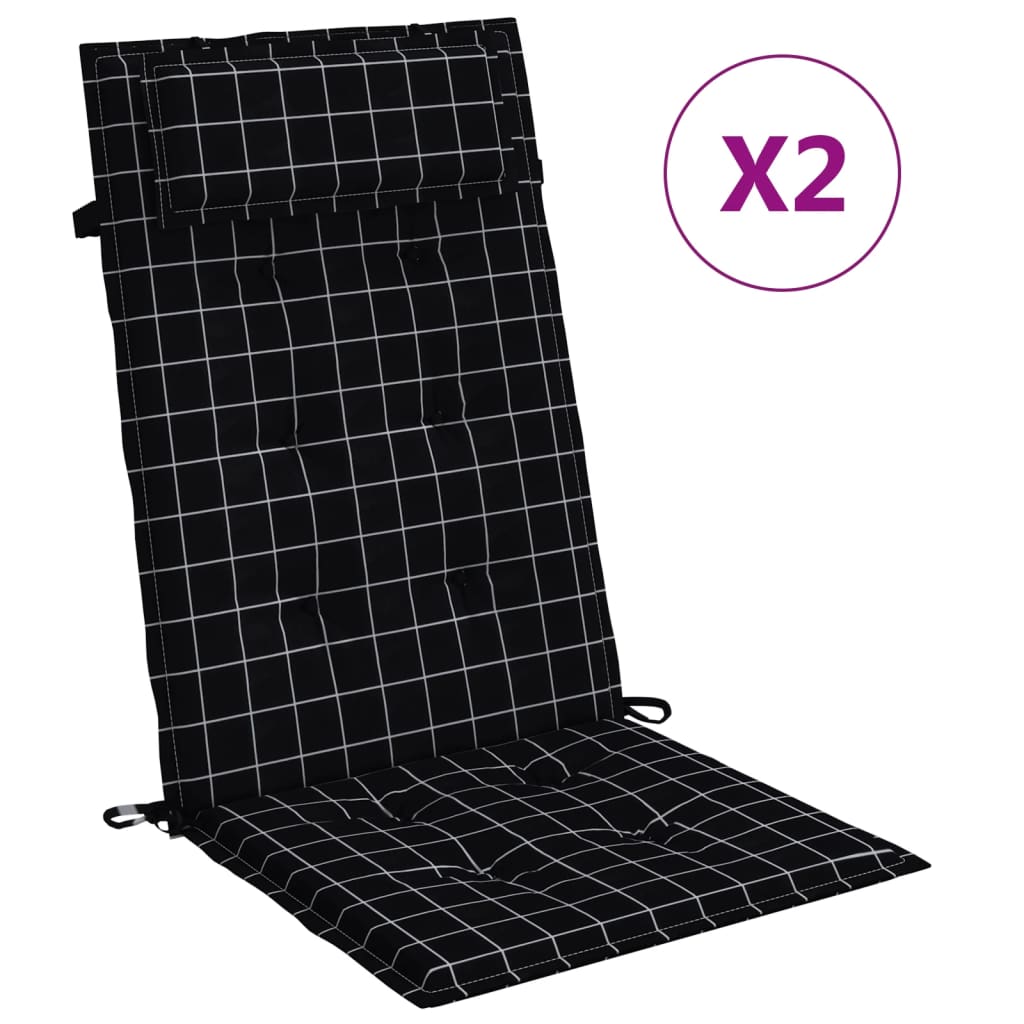 Cojines de silla de Vidaxl 2 st de alto patrón de ventana trasera Oxford tela negra