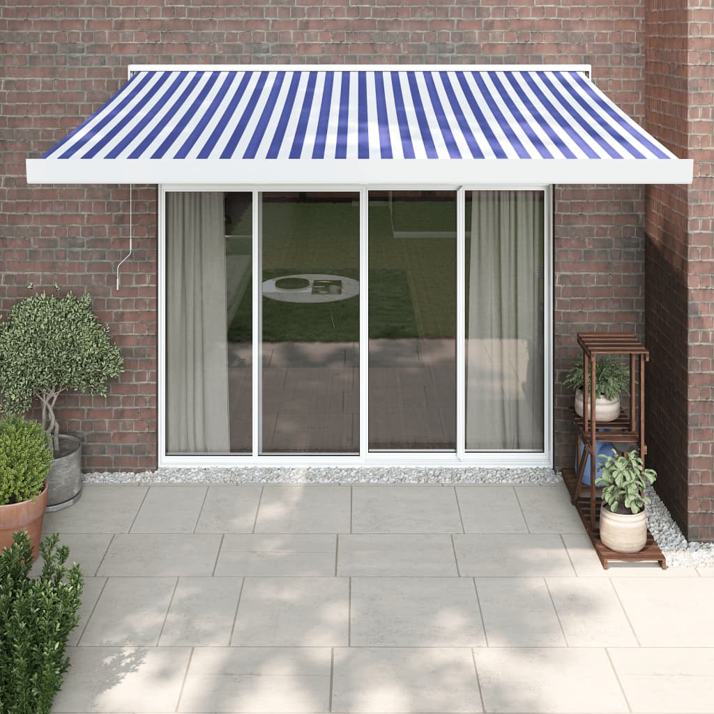 VidaXL Luifel uittrekbaar 3x2,5 m stof en aluminium blauw en wit