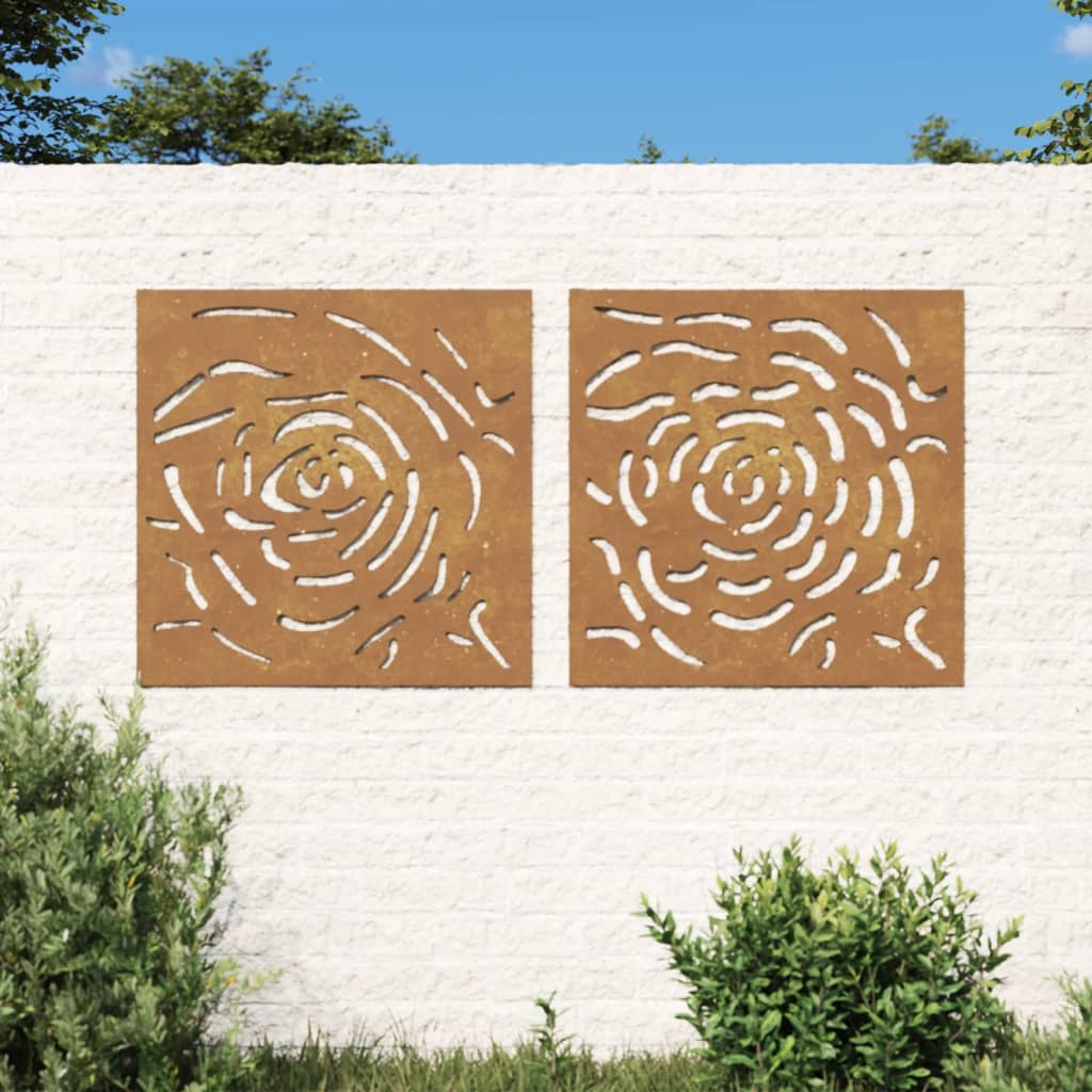 Vidaxl Wall Decoration Garden 2 St Rose Design 55x55 cm Corten Steel