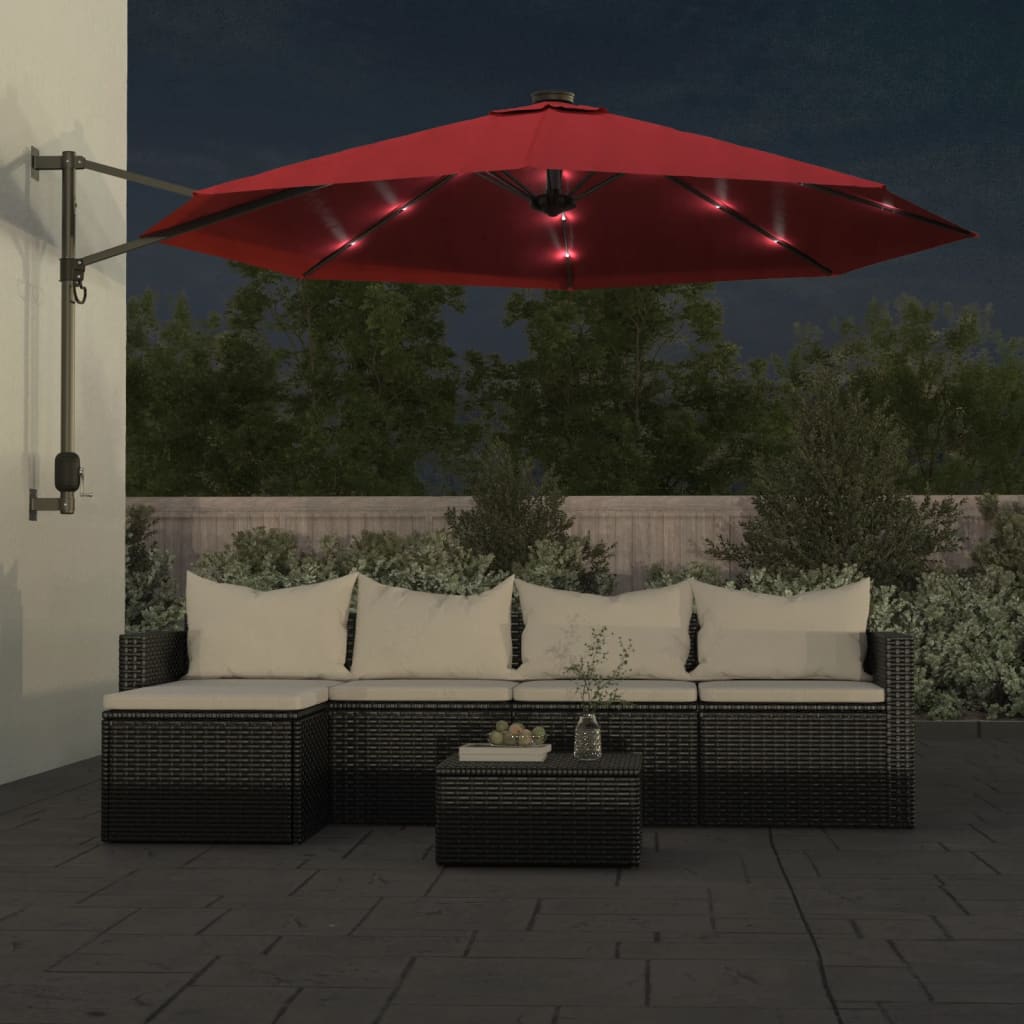 VidaXL Wandparasol met LEDs 290 cm felrood