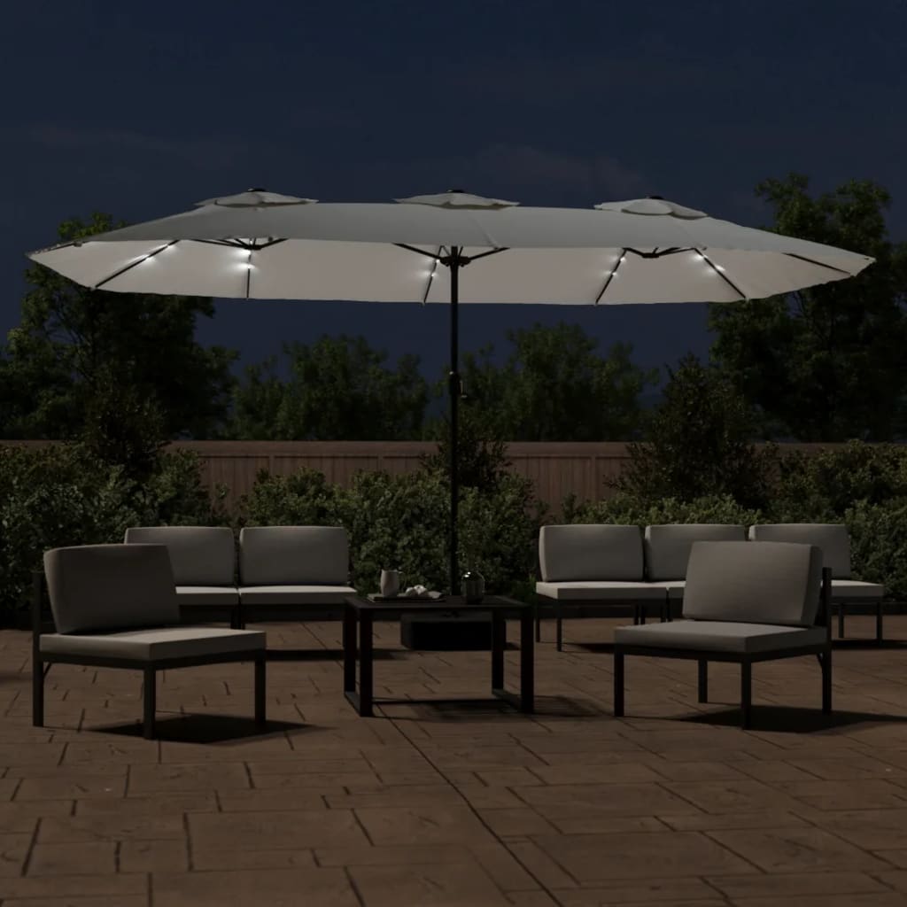 Vidaxl Parasol Doppio tetto con LED 449x245 cm Sand Bianco