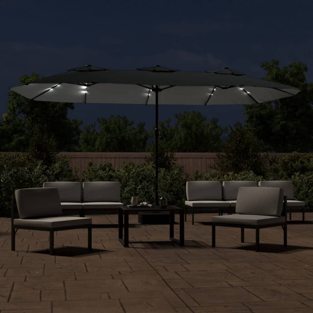 Vidaxl Parasol Double Roof con LED 449x245 cm antracite -lorato